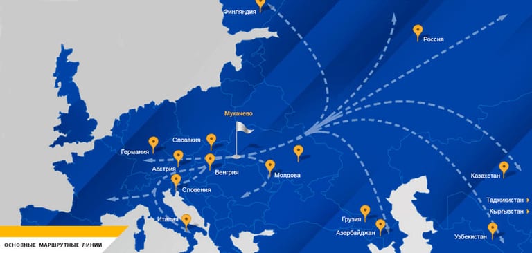 Карта основних маршрутних ліній AVTOLUX по Європі та СНД